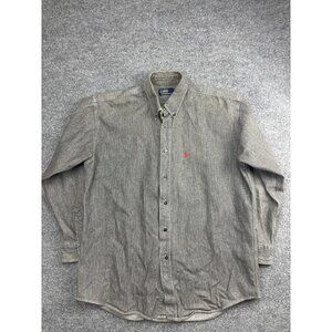 Vintage Polo Ralph Lauren Shirt Mens Large Gray Cotton Button Down Red Pony 90s